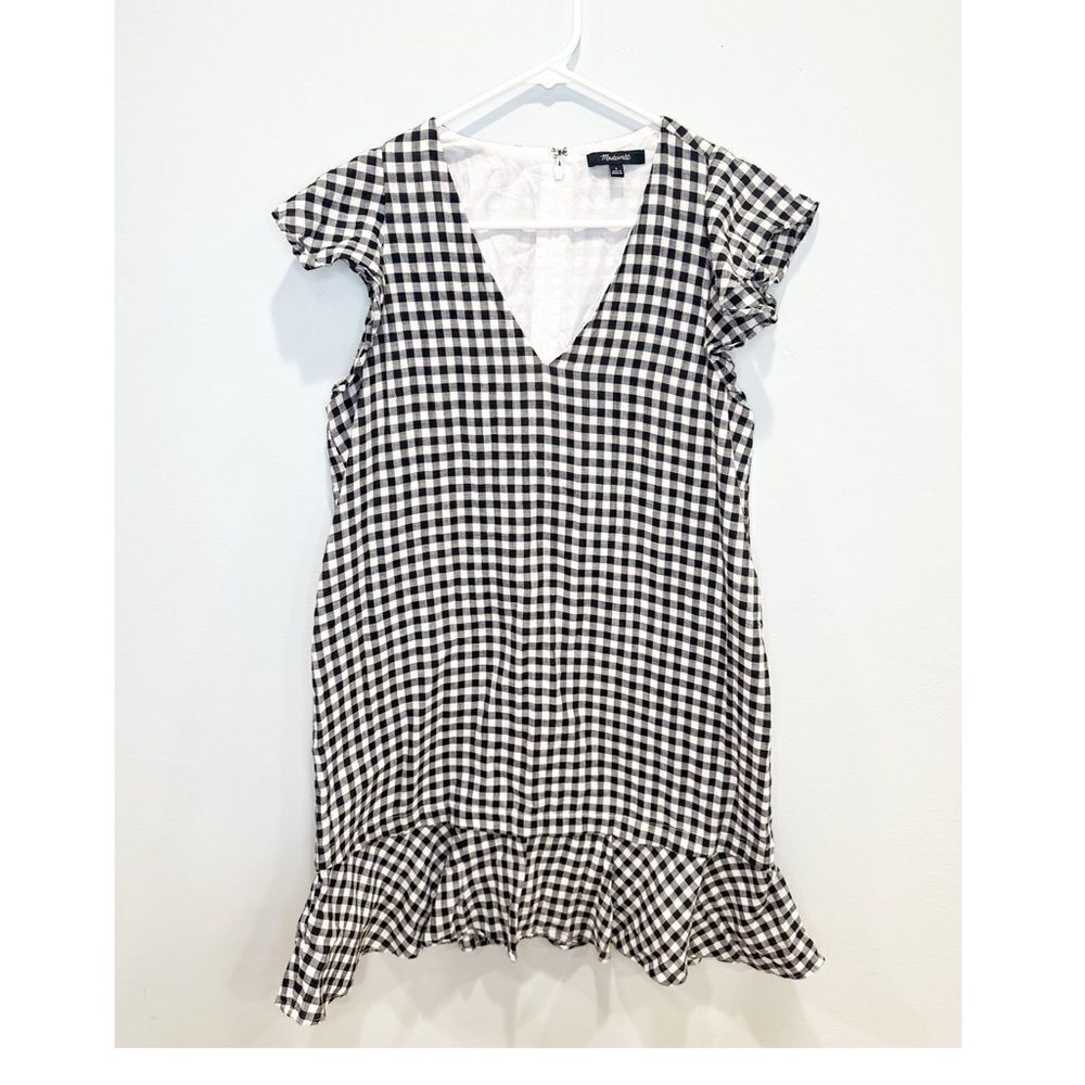 Madewell ruffle gingham shift dress black white - Picture 2 of 4